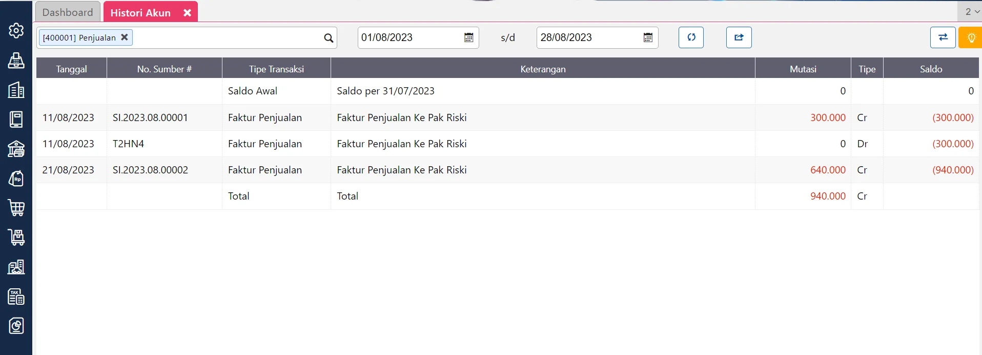 Melihat Histori Akun