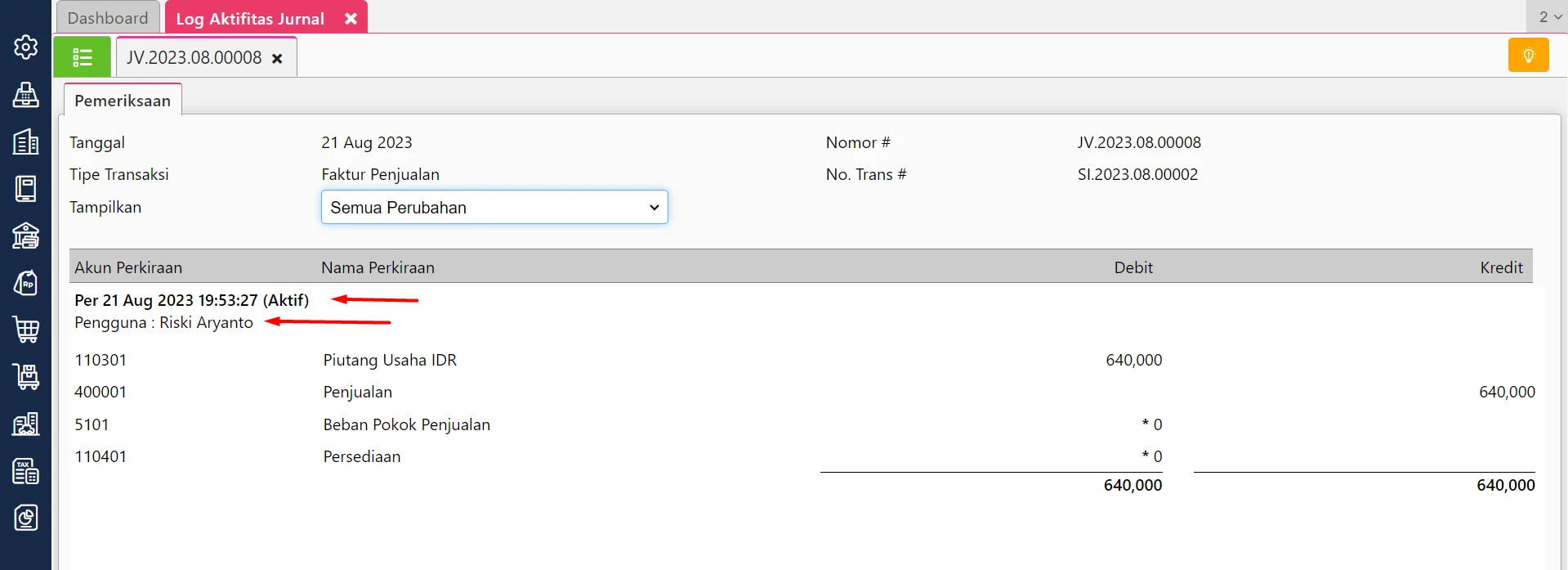 Membaca Log Aktivitas Jurnal