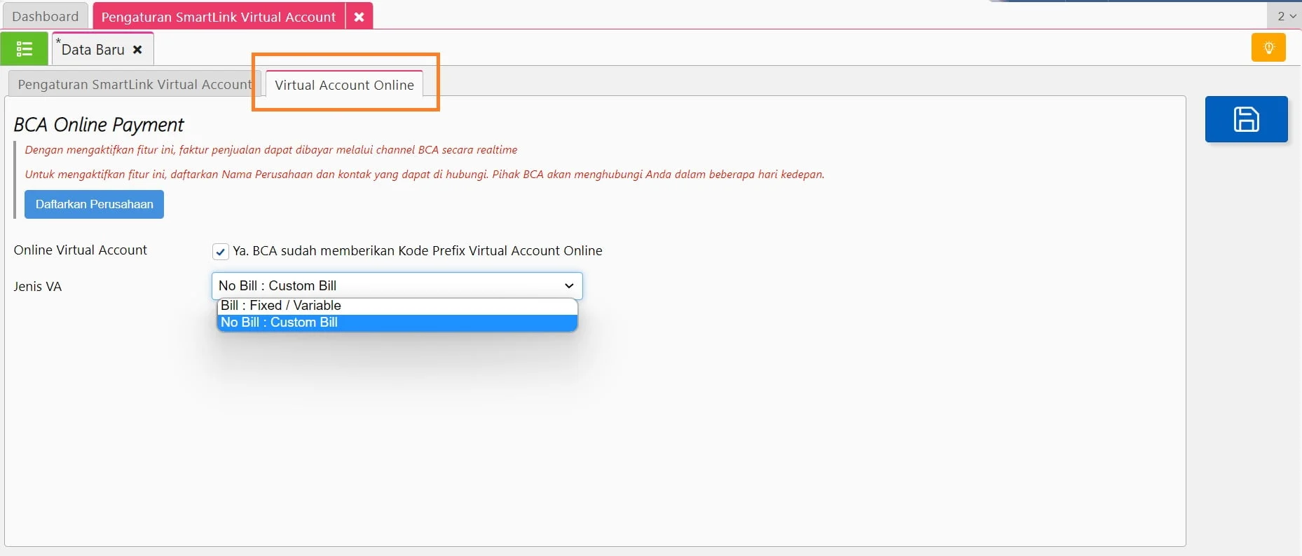 Pengaturan SmartLink Virtual Account