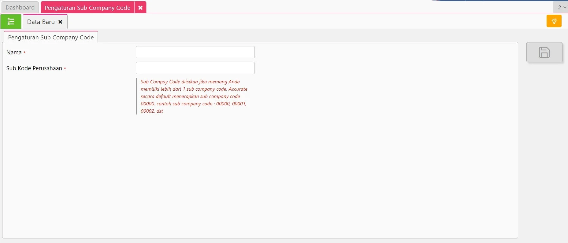 Pengaturan Sub Company Code