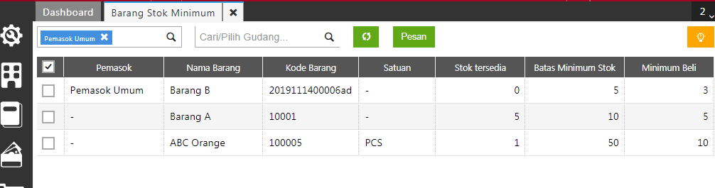Pesanan Pembelian atas Barang di bawah Stok