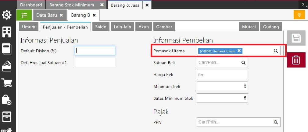 Pesanan Pembelian atas Barang di bawah Stok