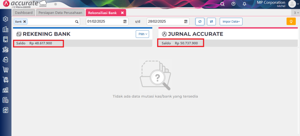 Selisih Saldo Rekening Bank Selisih Saldo Rekening Bank