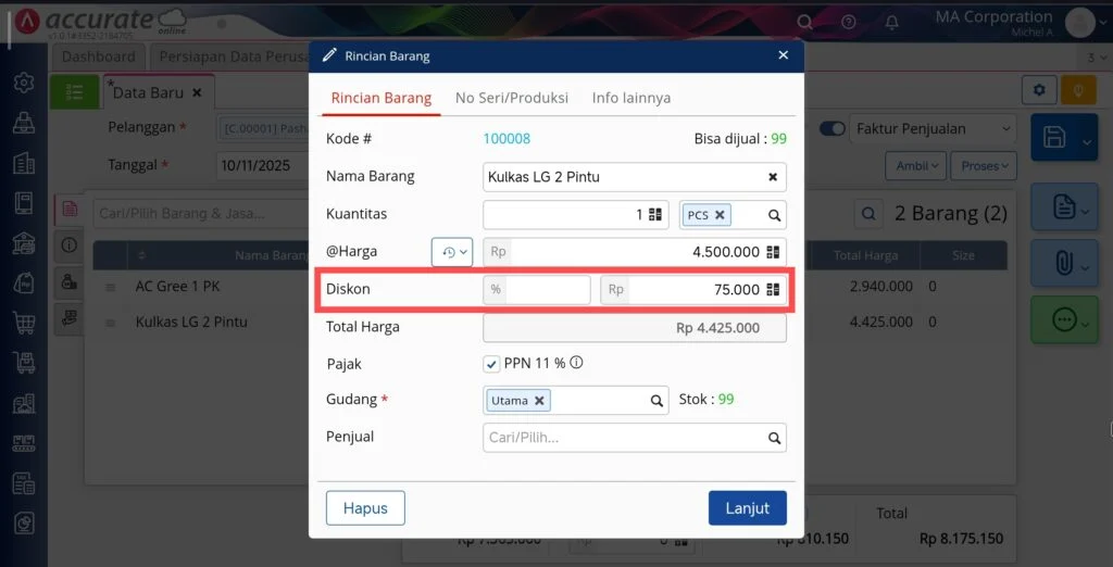 Menampilkan Diskon Persentase