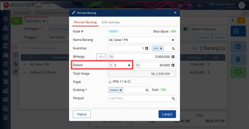 Menampilkan Diskon Persentase