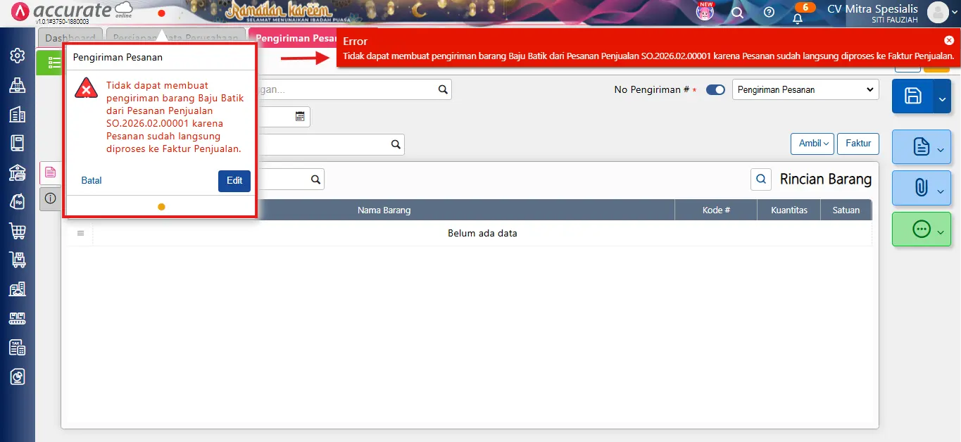 Error Pengiriman Pesanan Error Pengiriman Pesanan