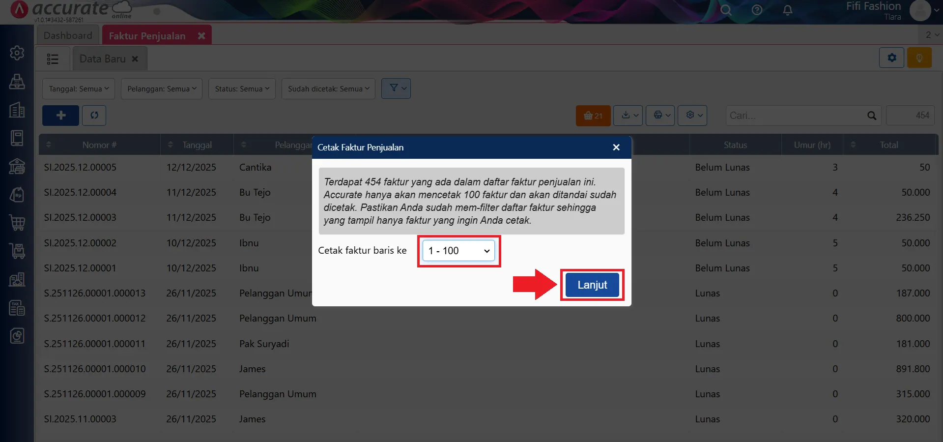 Cetak Faktur Penjualan secara Massal Cetak Faktur Penjualan secara Massal